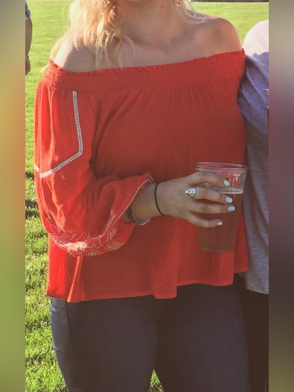 Red Off-the-Shoulder Boho Blouse